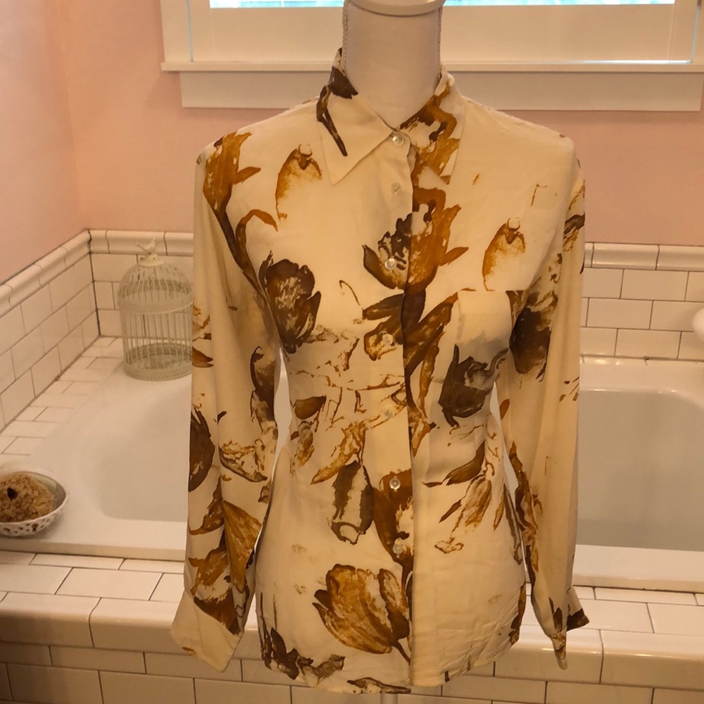 Votre Nom cream brown gold Silk blouse, size M